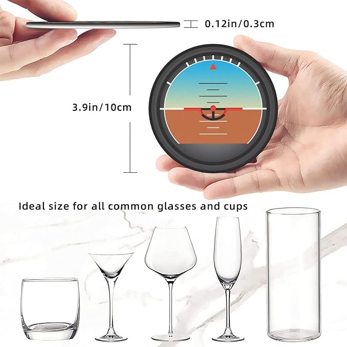 Aviation Leather Drink Coasters Set of 6 with Holder Pilot Gifts for Aviation Lovers