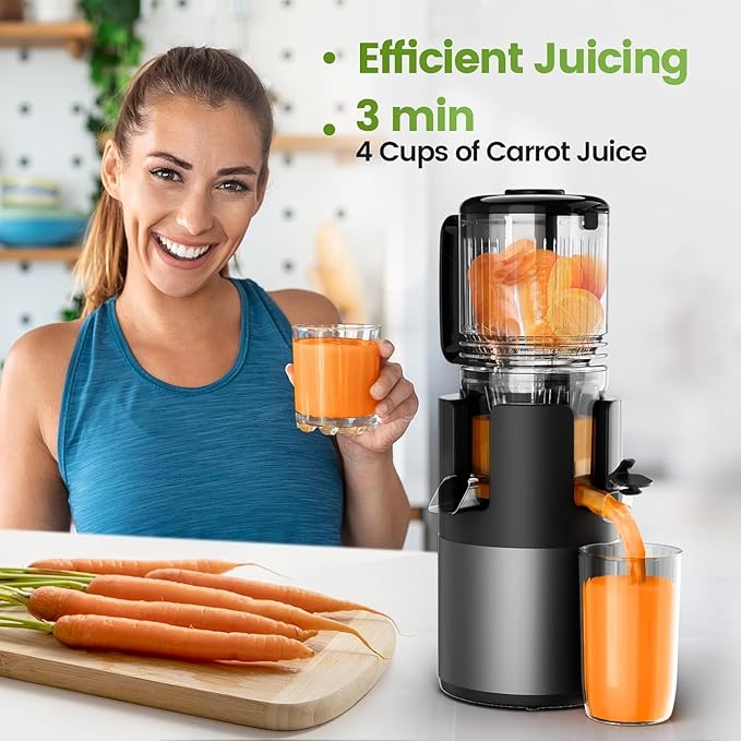 Cold Press Juicer, Juicer Machines 5.3"Wide Feed Chute for Whole Fruits & Vegetables, Electric Juicer of Pulp Separation with 99% High Juice Yield, Preserves Nutrients, Easy to Clean, BPA Free