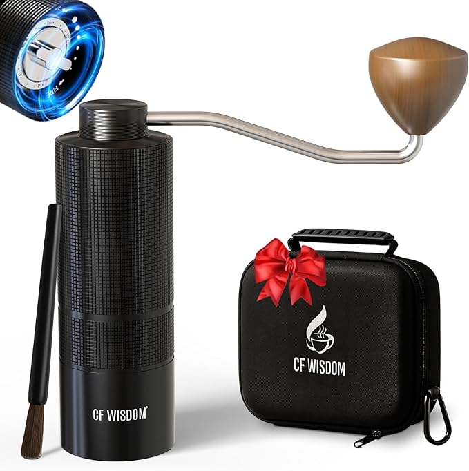 CF WISDOM Espresso Manual Burr Coffee Grinder – 420 Stainless Steel Conical Burrs, Dual Bearings, Precision Adjustable Hand Grinder, Portable Travel Coffee Bean Grinder
