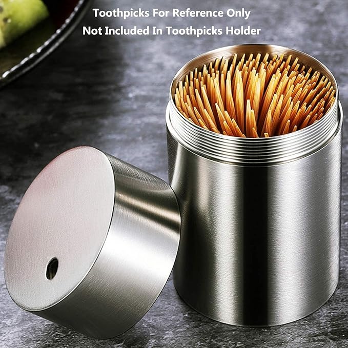 Mu&Ti Premium Stainless Steel Toothpick Holders Set - SUS304 Brushed Surfaces, Elegant Cylinder Design (Matte)