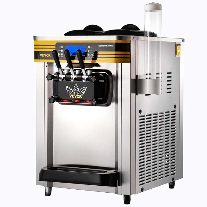 VEVOR Commercial Ice Cream Maker, 22-30L/H Yield, 2350W Countertop Soft Serve Machine with 2x6L Hopper 2L Cylinder LCD Panel Puffing Shortage Alarm, Frozen Yogurt Maker for Restaurant Snack Bar