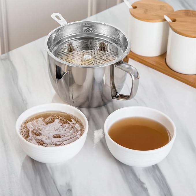 Kichvoe Stainless Steel Fine Mesh Oil Strainer 6.33X4.96 Inch Oil Pot Filter for Cooking Grease Tea Infuser Food Residue Kitchen Utensil
