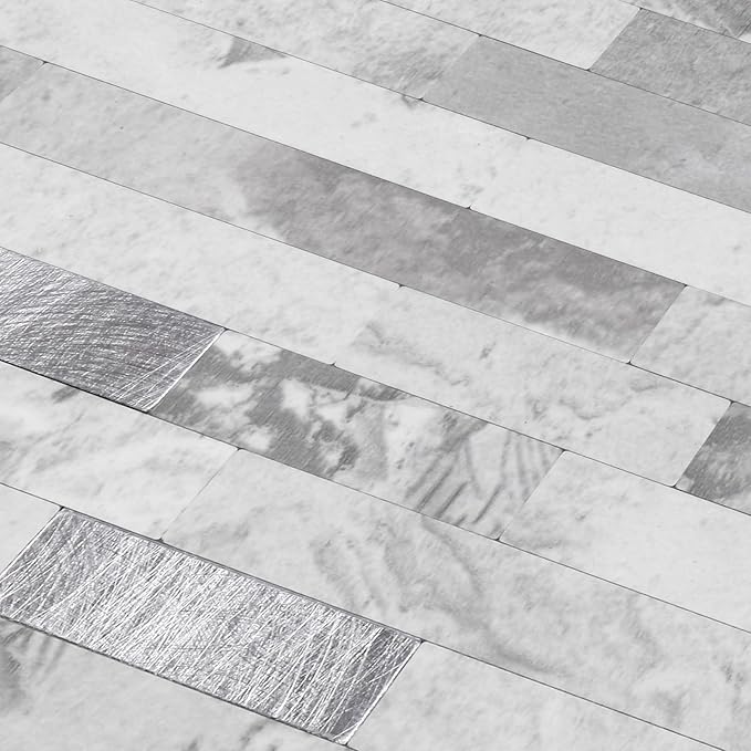 Yipscazo 20 Sheets Peel and Stick Stone Metal Backsplash, PVC Wall Tiles Stick on Tiles for Backsplash Kitchen, Bathroom, Fireplace (6'' X 12'', Gray Stone)