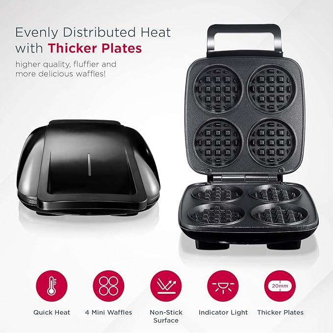 mywaffle Classic Waffle & Chaffle Maker - For Breakfast, Churro, Keto, Belgian and Dessert Waffles - Non-Stick Surface, Extra Deep Plates and Easy to Clean, Perfect for Individuals and Families