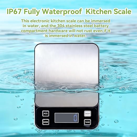 PTAZSCTC IP67 Waterproof Kitchen Scale, 5kg/11lb Capacity 0.1g Precision, Kitchen Scales Digital Weight Grams and Ounces,Battery Powered with 5 Units Conversion - Food Scales for Kitchen Essentials