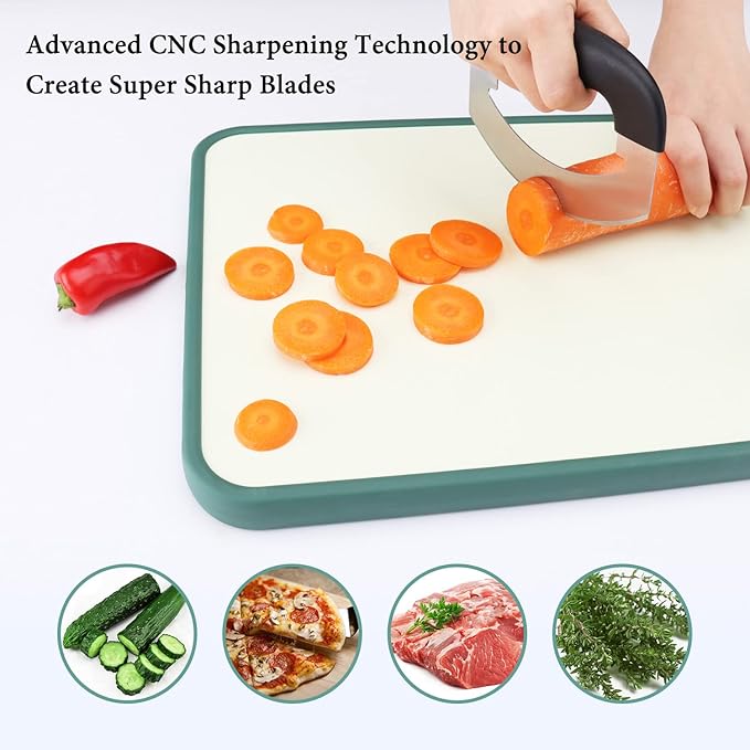 KITCHENDAO Citrus Lemon Peeler Zester Tool and Super Sharp Pizza Cutter Mezzaluna Salad Chopper