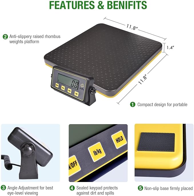 Shaledig 400lbs Commercial Scale Digital Receiving Scale with Anti-Slip Aluminum Platform, High Accuracy Food Scale with Hold/Tare/Auto-Off, Kitchen Scale with LCD Display for Restaurant/Cater