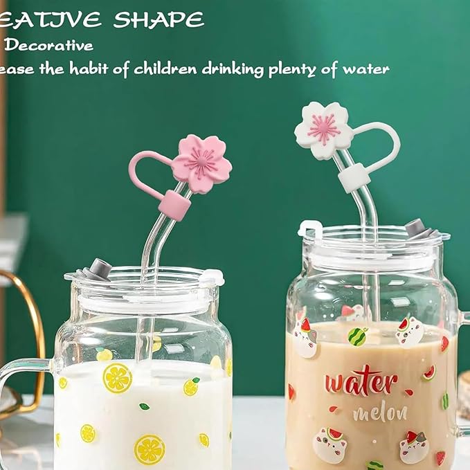 8Pcs Flowers Straw Topper for Stanley Straw Cap Accessories Cute Floral Designs Spring Silicone Straws Tip Covers for Stanley Cups 10mm Dust-Proof Straws Lids Accessories for Women