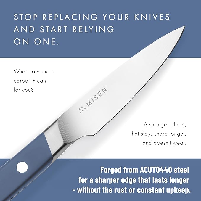 Misen 3.5‑Inch Paring Knife 2.0 - AICHI ACUTO440 High‑Carbon Stainless Steel, Rust‑Proof Blade - Ergonomic Spine, Precision Peeling, Trimming, and Slicing - Lightweight & Versatile - Blue