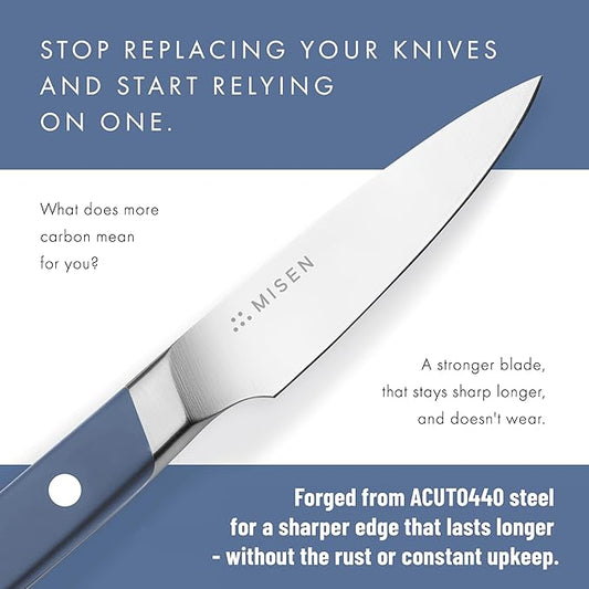 Misen 3.5‑Inch Paring Knife 2.0 - AICHI ACUTO440 High‑Carbon Stainless Steel, Rust‑Proof Blade - Ergonomic Spine, Precision Peeling, Trimming, and Slicing - Lightweight & Versatile - Blue