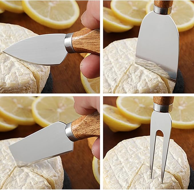 6 Pieces Cheese Knife Set,Cheese Knives Cheese Slicer Cheese Cutter Cheese Fork,Cheese Spreading Knife,Wood Handle Stainless Steel Slicer for Charcuterie Boards Cutlery Gift Set