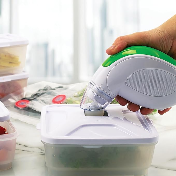 NESCO Handheld Vacuum Sealer Kit, Includes 4 Canisters, 5 Reusable Gallon Zipper Bags, Freezer, Dishwasher, Sous Vide Safe Bags, Great for Meal Prep & Food Storage – Rechargeable with Charging Base