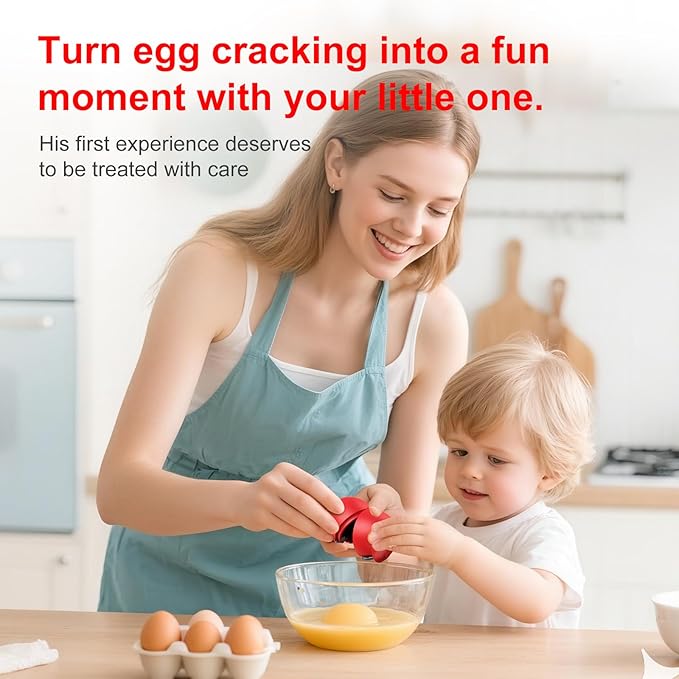 Egg Cracker, Silicone Egg Shell Opener, Cute Egg Shaped Design, Opens Eggs with Ease, A Little Happiness Boost for Your Kitchen.(Color: Red, 2-Pack)