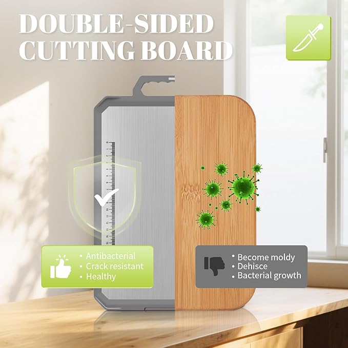 1 PCS Titanium Cutting Board for Kitchen, Double Sided Non Toxic Chopping Board, Food Grade, Non-Slip Silicone Edge, Easy to Clean, 17.2"*12" Large Size (1 Side Titanium Other Side Wheat Straw PP)