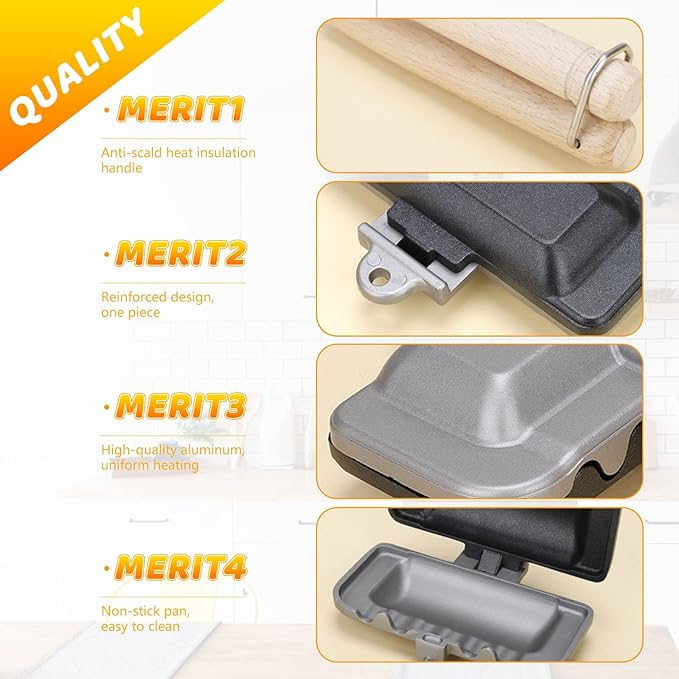Longzhuo Double-Sided Removable Sandwich Baking Pan, Non Stick Frying Pan, Grilled Cheese Maker,Flip Grill Pan, Sandwich Baking Tray for Pancakes, Omelets, and Hot Dog Toast