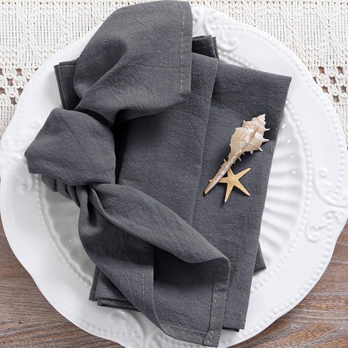MLMC 4 Pack Charcoal Cloth Napkins Rustic Washable Cotton Linen Napkins Set of 4 Dark Grey 17"x17" Reusable Dinner Napkins Cloth for Wedding Bridal Baby Shower Party Dinning Table Decor