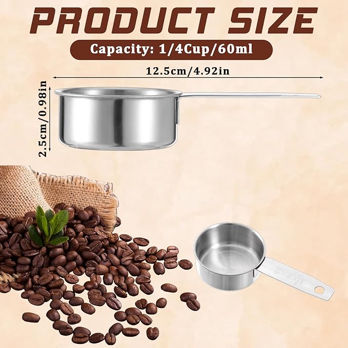 4 Pcs 1/4 Cup Measuring Cup, 60 ml Stainless Steel Measuring Cups Inner Scale Metal Liquid Measure Scoop 2 oz Cups for Coffee, Cooking, Baking, Kitchen Wet and Dry Ingredients, Dishwasher Safe