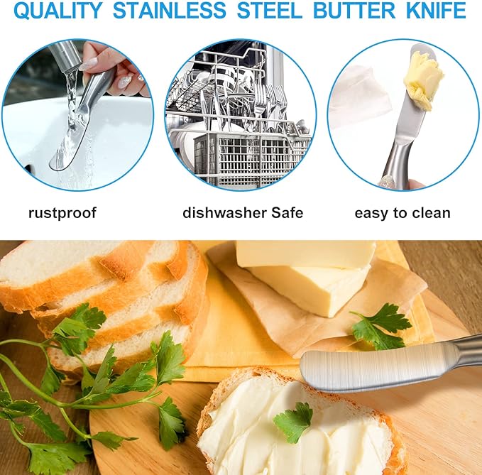 Mudder 8 Piece Stainless Steel Butter Knives, Cheese Spreaders for Cold Butter, Cream, Jam, Pastry, Dishwasher Safe Utensils, Cheese Knife for Kitchen, Restaurant Party, Wedding Housewarming