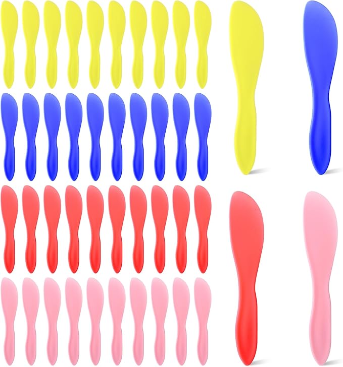 SHENLIU 40 Pcs Plastic Butter Spreader, Multi Purpose Knife Spreader Tools Kitchen Frosting Knives Red Yellow Blue Pink for Cheese Cream Icing Jam Sandwich