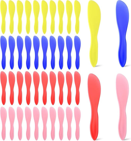 SHENLIU 40 Pcs Plastic Butter Spreader, Multi Purpose Knife Spreader Tools Kitchen Frosting Knives Red Yellow Blue Pink for Cheese Cream Icing Jam Sandwich