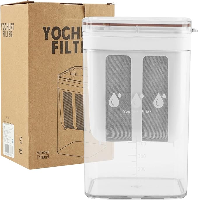 1100ML Yogurt Strainer,Yogurts-Filter Milk Strainer with Fine Mesh Bag,Lid And Scale Mark, for Making Thick Greek-Yogurts,Soybean Milk,Kefir,Berries,Soup,Fruit Juice,Coffee
