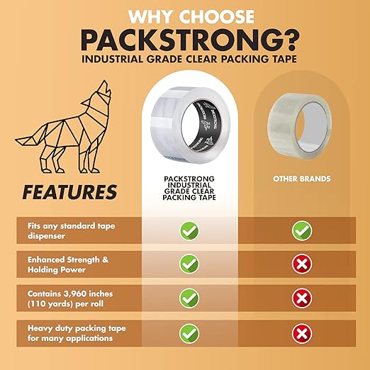 Packstrong Industrial Grade Clear Packing Tape 72 Rolls - 110 Yards per Roll - 2" Wide x 2.7 mil Thick, Acrylic Adhesive Heavy Duty Tape for Box Office Moving Packaging Shipping