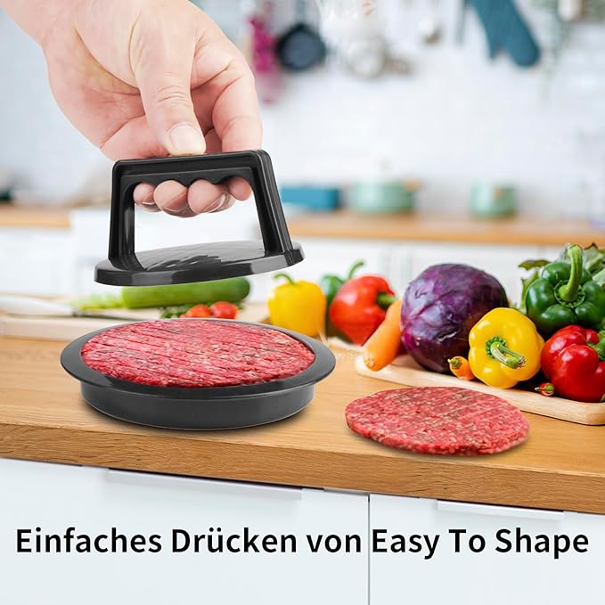Burger Press Patty Maker, Round Non-Stick Stuffed Hamburger Press Accessories Smashed Hamburger Press Patty Burger Meat Sausage Beef Maker Mold Kitchen Gadgets for Grilling (2 Pack, Black)