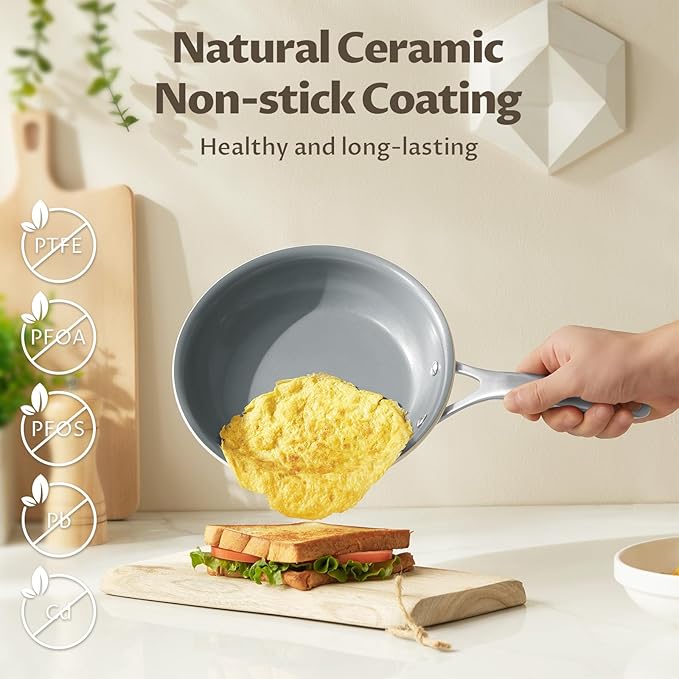 BLAZANT Non Stick Frying Pans Set, Ceramic Frying Pans Nonstick, 3-Piece Nonstick Induction Skillet Set (8", 9.5", 11") with Cast Steel Handles, SolidPlate Induction Base, PTFE/PFAS Free, Oven Safe