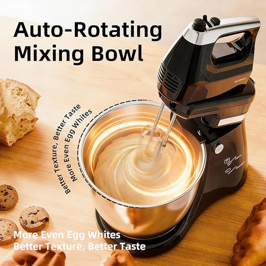 Stand Mixer Hand Mixer Kitchen Electric - 2-IN-1 4.8 QT Auto-Rotating Bowl & Beater Tilt-Head Standing Mixer, 250 Watt 5-Speed with Turbo Boost Household Mixer with Beaters & Dough Hooks for Baking