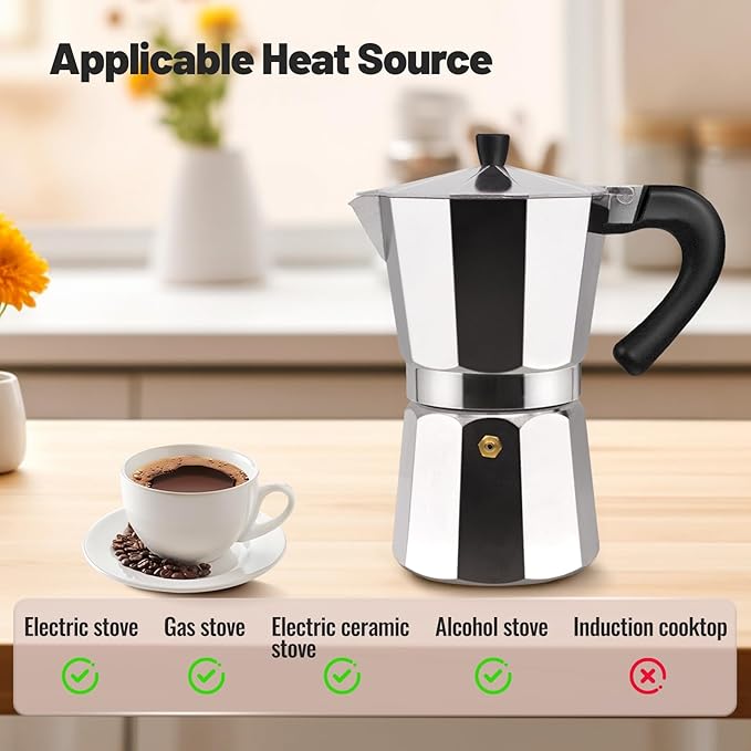 12 Cup Aluminum Moka Pot Classic Stovetop Espresso Coffee Maker 600ml 20oz Coffeemaker Percolator Mocha Pot Greca Coffee Maker Cafe Makers for Italian and Cuban Café Brewing Silver