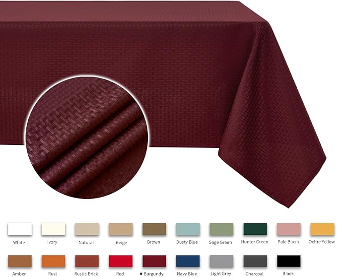 maxmill Rectangle Tablecloth Weaved Texture Design Water Resistant Wrinkle Free Spill-Proof, Soft Table Cloth for Dining Room Decoration, Banquet Parties Event Holiday Dinner, 52 x 84 Inch Burgundy