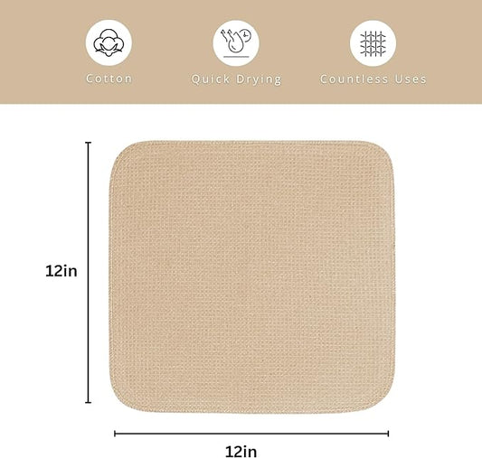 PurpleEssences Dish Cloths and Dish Rags - 8 Pack Waffle Weave Solid Kitchen Dish Wash Cloths, 100% Cotton, 12 x 12 Inches, Ultra Soft Absorbent Quick Drying - Christmas Holiday Winter - Beige
