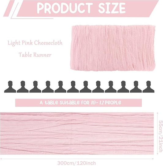10 Pack Light Pink Cheesecloth Table Runner 10FT Boho Gauze Fabric Table Runner Vintage Rustic Sheer Runners for Wedding Party Bridal Baby Shower Long Table Decorations