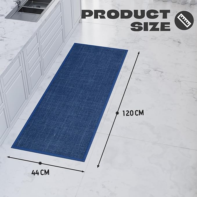Kitchen Rug, Rubber Non Slip Kitchen Rugs Washable, Absorbent Runner Mat for Floor, Machine Washable Standing Mats for in Front of Sink, Door, Laundry, Entryway (Navy Blue, 47" × 17.3")