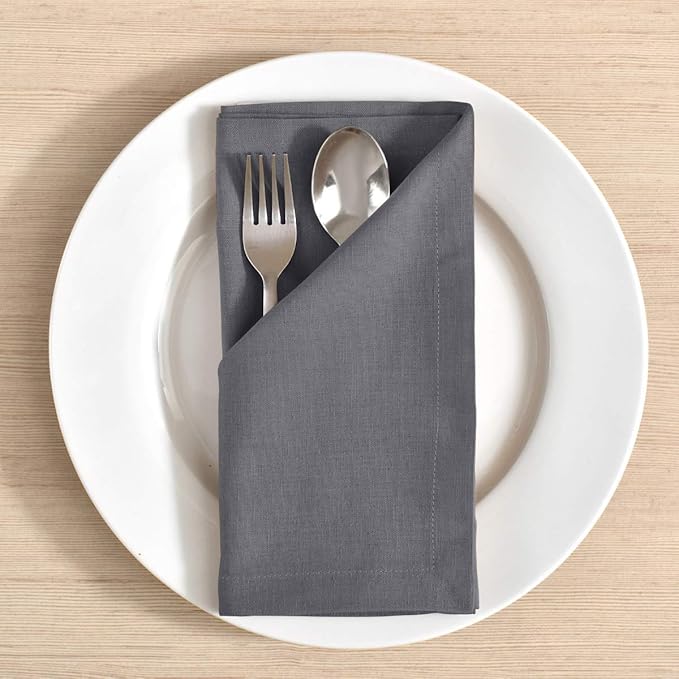 FINGERCRAFT Cloth Napkins, Cotton Linen Mitered Corner Soft Durable Washable Eco-Friendly Napkins Cloth 12 Pack, 18x18 inch Premium Quality for Home Hotel Parties Christmas Wedding Dinner Charcoal