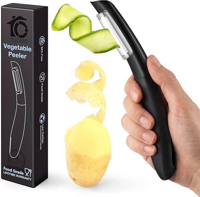 Professional Vegetable Peeler – Ultra Sharp Stainless Steel Blade – Effortless & Safe Peeling – Ideal for Potatoes, Cucumbers, Carrots – Ergonomic Non-Slip Handle, Black
