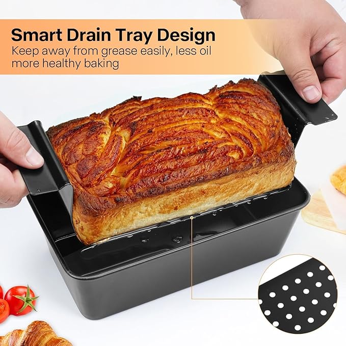 Meatloaf Pan with Drain Tray, 2 Pack, Non Stick Meat Loaf Pan with Drip Tray, 9.8x5.7 Inch Bread Baking Pan with Insert Easy Removal Perforated, Bakeware Loaf Pan for Oven Roasting Meat