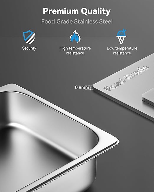ZeroPone 6 Pack Hotel Pans, 1/3 Size 4" Deep Steam Table Pan, 22 Gauge Anti Jam Stainless Steel Steam Pan, Commercial Food Storage Containers for Catering Supplies