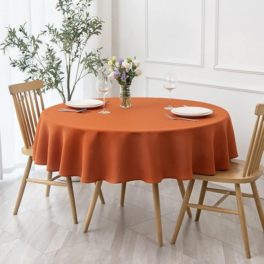 maxmill Round Textured Tablecloth Spill-Proof Wrinkle Free Soft Jacquard Table Cloth for Circular Table Cover, for Dining Room Buffet Banquet Parties Holiday Dinner, 70 Inch, Rust