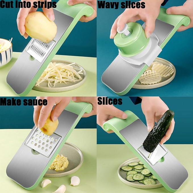 Multifunctional Vegetable Cutter, 6-in-1 Chopper Vegetable Cutter, Stainless Steel Multifunctional Vegetable Cutters & Slicer with 5 Detachable Blades, Mandoline Slicer for Kitchen (5 styles blue)