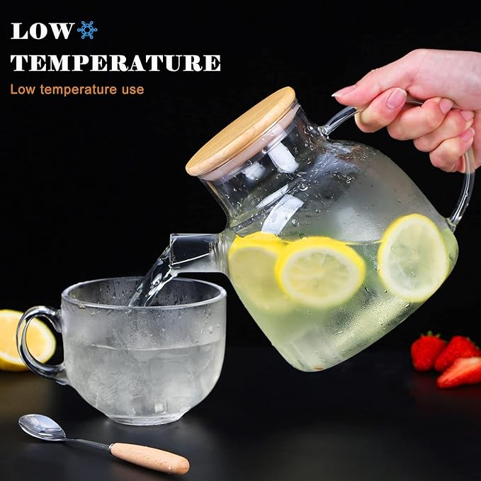 WHJY Clear Glass Teapot Glass Pots for Cooking on Stove Clear Teapots with Infuser for Loose tea, Kettle Teapot for Loose Leaf for Boiling Water -50 oz