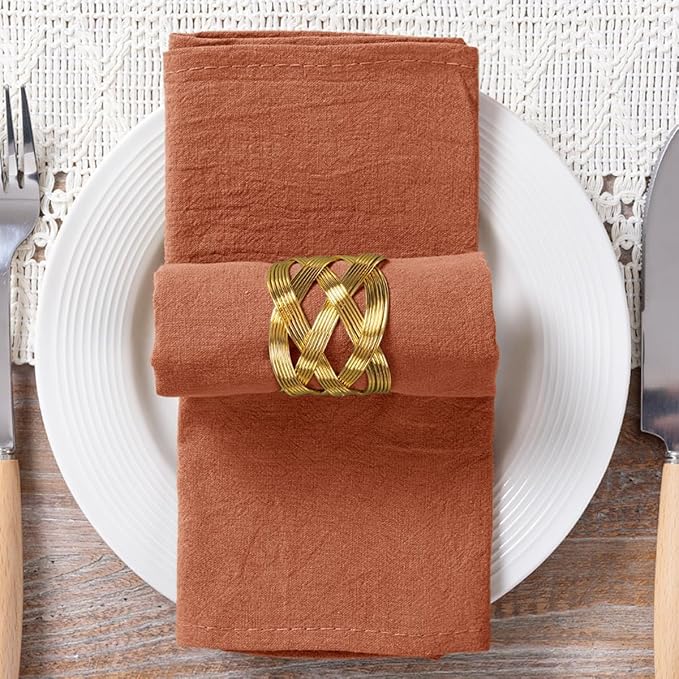 MLMC 4 Pack Terracotta Cloth Napkins Rustic Washable Napkins Set of 4 17"x17" Burnt Orange Reusable Dinner Napkins Cloth for Wedding Bridal Shower Party Picnic Dinning Table Decor