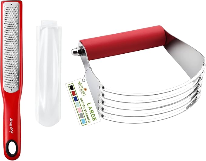 Spring Chef Stainless Steel Zester, Fine Shred & Professional Large Dough Blender - 2 Product Bundle - Red