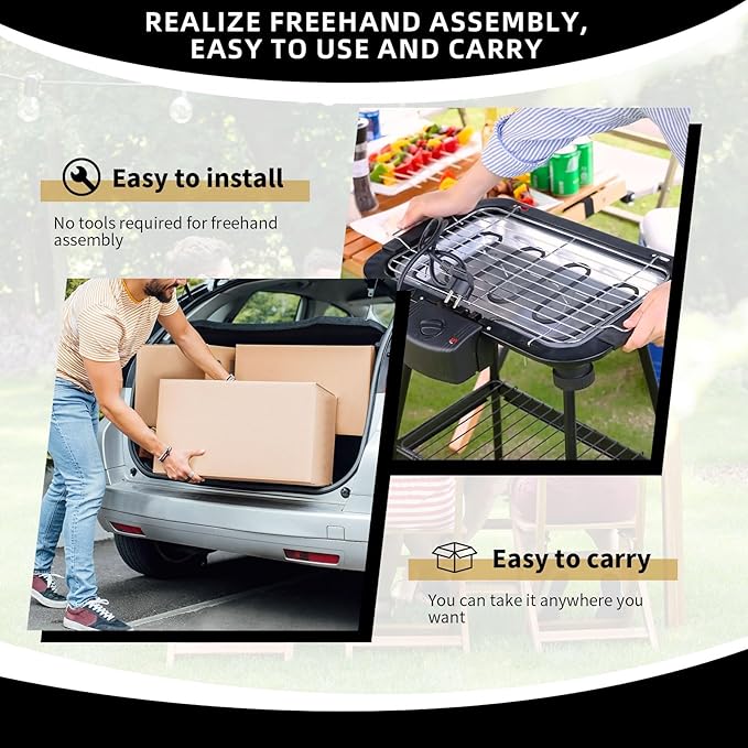Electric Grill Outdoor Indoor Cooking,Smokeless BBQ,Portable Removeable Stand Grill, (YD301 Upgrade)
