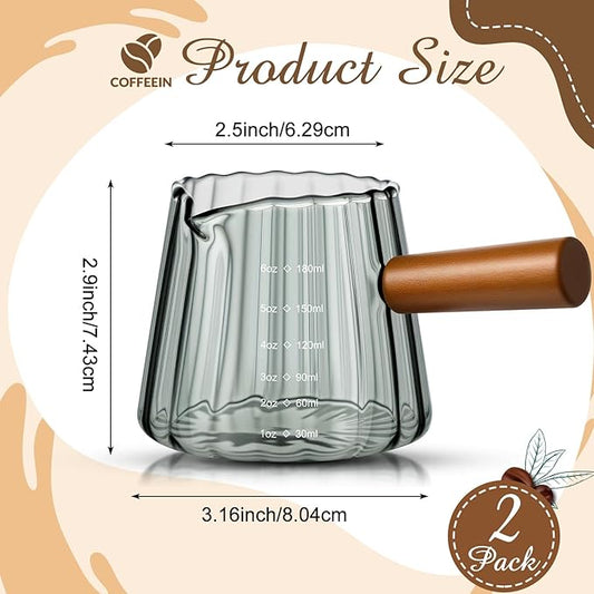 Espresso Shot Glass with Handle, 6 Oz/180 ml Espresso Cup with Single V-shaped Mouth, Measuring Cup for Milk Tea Coffee Bar Accessories(Gray,2 Pcs)