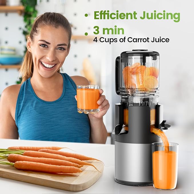 Cold Press Juicer Machines, High Nutrient Retention, 99% Juice Yield, 5.3" Wide Feed Chute for Whole Fruits & Vegetables, Quiet Slow Masticating Juicer, BPA-Free, Easy to Clean