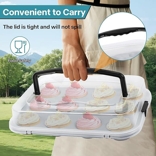 Spmarkt 2-Pack Cupcake Pan with Lid, 12-Cup Nonstick Muffin Pan with Handle – Cupcake Carrier for Baking & Transporting, Perfect for Party, Holiday, Gathering