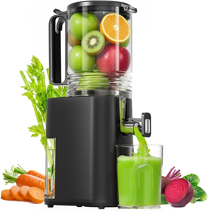 Cold Press Juicer, 5.5" Wide Feed Chute Juice Machine, High Juice Yield, Slow Masticating Juicer for Whole Vegetables & Fruits,Concealed Pulp Container Design for Aesthetic Appeal and Practicality