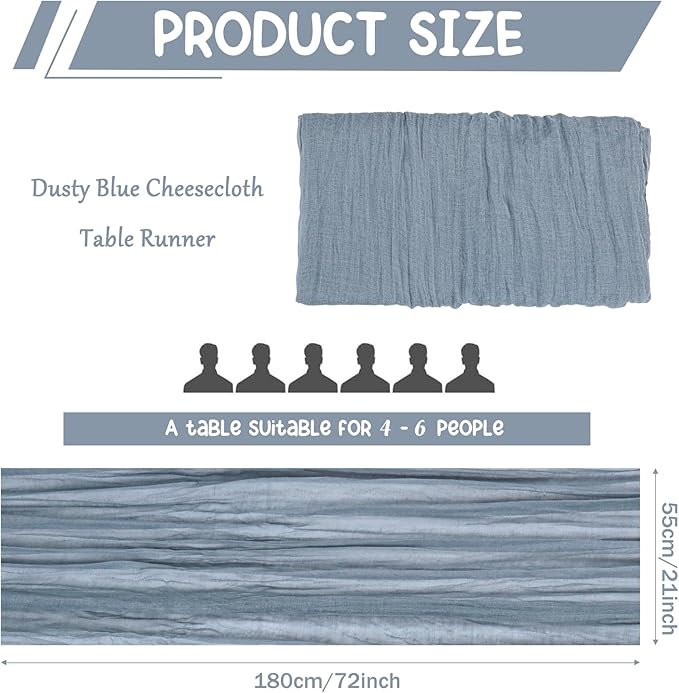 10 Pack Dusty Blue Cheesecloth Table Runner 6FT Boho Gauze Fabric Table Runner Vintage Rustic Sheer Runners for Wedding Party Bridal Baby Shower Long Table Decorations
