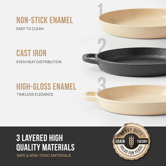 Kook Bread Oven, with Lid and Handles, Enameled Cast Iron Pan and Ceramic Lid, For Baking, Cooking, Roasting and more, Ivory